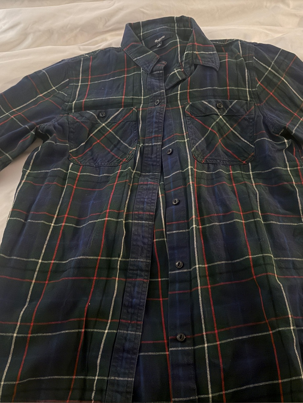 Women’s Madewell Plaid Button-Up Shirt -Navy & Green- Flannel Ex-Boyfriend shirt